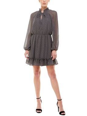 Speechless Women's Dk Grey V Neck Mid Length Blouson Long Sleeve Dress Sz XS NWT